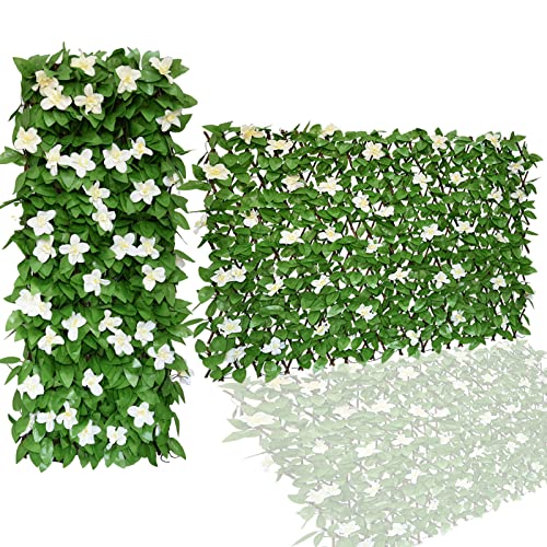 Expandable Fence Privacy Screen for Balcony Patio Outdoor (White Flower)