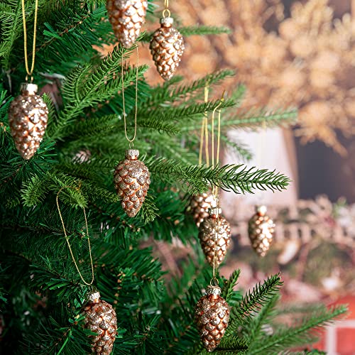 12 Pcs Christmas Pinecone Glass Hanging Ornaments (A Style / 12 Pcs)