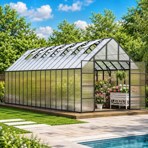 32 x 10 x 10 FT Polycarbonate Greenhouse with 7 Roof Vents (32x10x10 FT)