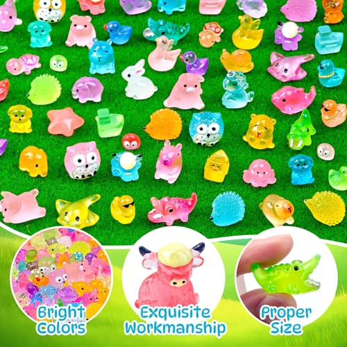 160 Pcs Luminous Mini Resin Animals Tiny Little Figures Glow in the Dark
