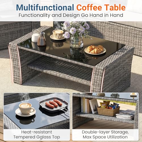 4 Piece Outdoor Wicker Patio Furniture Set for All Weather (Dark Blue / 4)