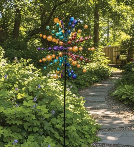 Wind Spinner Outdoor Metal Kinetic Yard Art with Stake (Fireworks / Large (80-89 Inch))