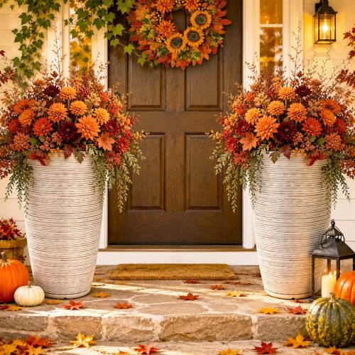 24" Large Outdoor Planters for Plants (23.5"h-ivory Stripes Texture)