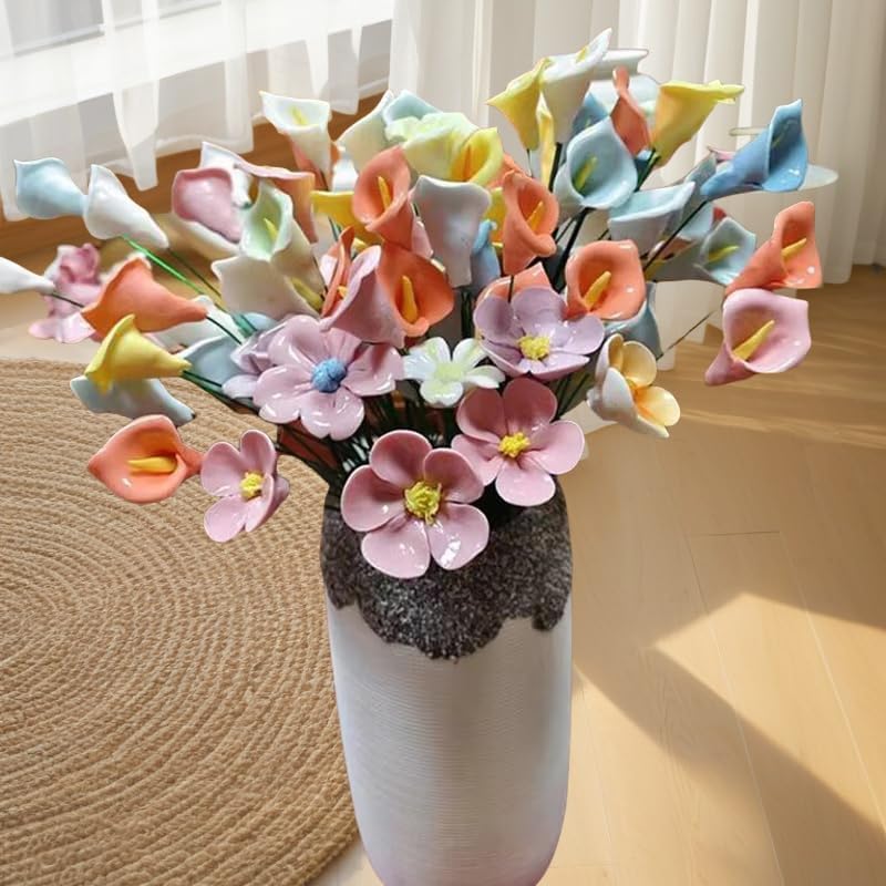 10PCS 3D Flower Ceramics Mosaic Tiles (3D Flower - Sky Blue)
