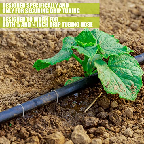4 Pcs Irrigation Drip Tubing Landscape Pins 5 Inch J Shape Garden Stakes Galvanized Lawn Pins (Hold up to 1/2" Drip Tubing)