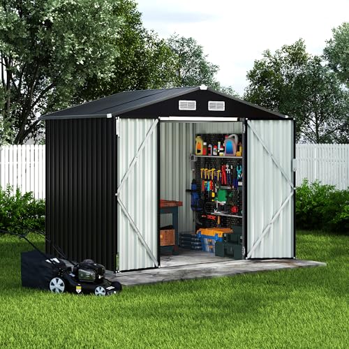 6x8 FT Metal Storage Sheds Outdoor (Gray / 6x8FT with Light)