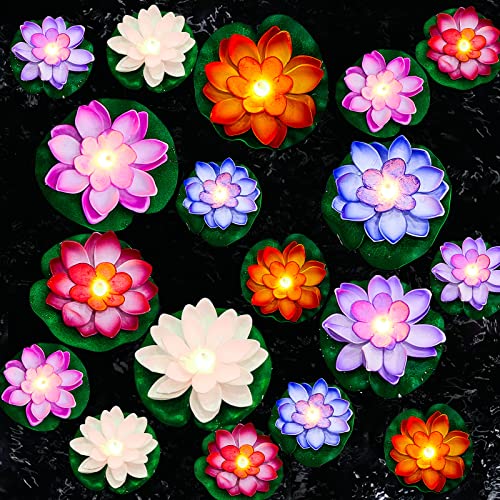 18 Pcs 3.94 5.91 in Floating Lotus Lights with Battery (3.94/ 5.91 Inch / Multicolor)