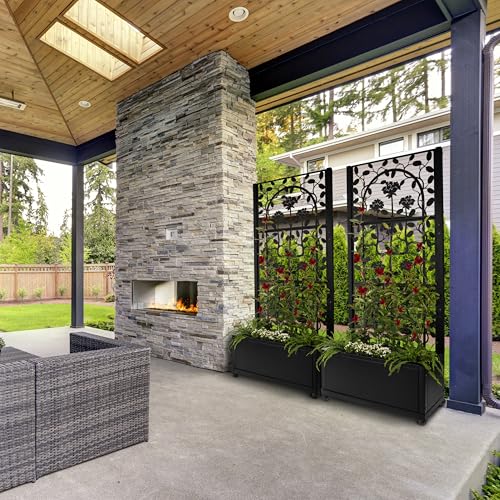 Black Metal Trellis Planter with Wheels