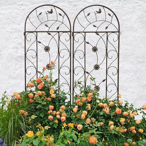 6 Pack Metal Garden Trellis 86.7" Tall Outdoor Climbing Plant Support for Roses (Brown-86.7"H)
