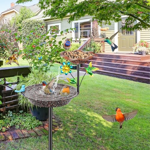 Metal Bird Bath for Outside (Brown 2-in-1 bird)