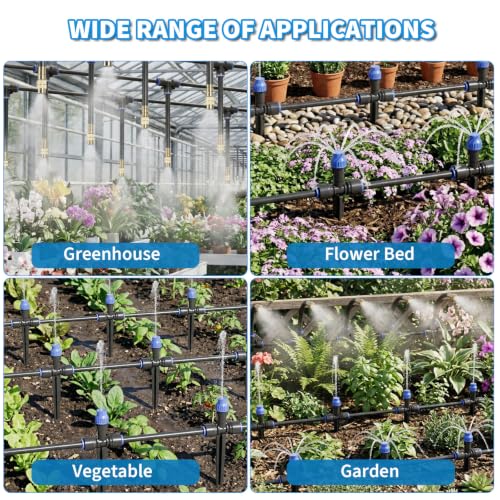 Drip Irrigation System 130FT with 10 Bendable Nozzles (30 ft hose (1/2 in OD）+100 ft hose (1/4 in OD）)