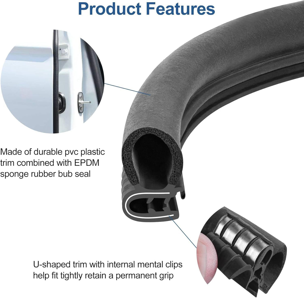 Automotive Door Weather Stripping 10Ft Car Door Rubber Edge Trim Seal Strip Gasket with Side Bulb for Car Bus Camper Boat RV Truck Doors