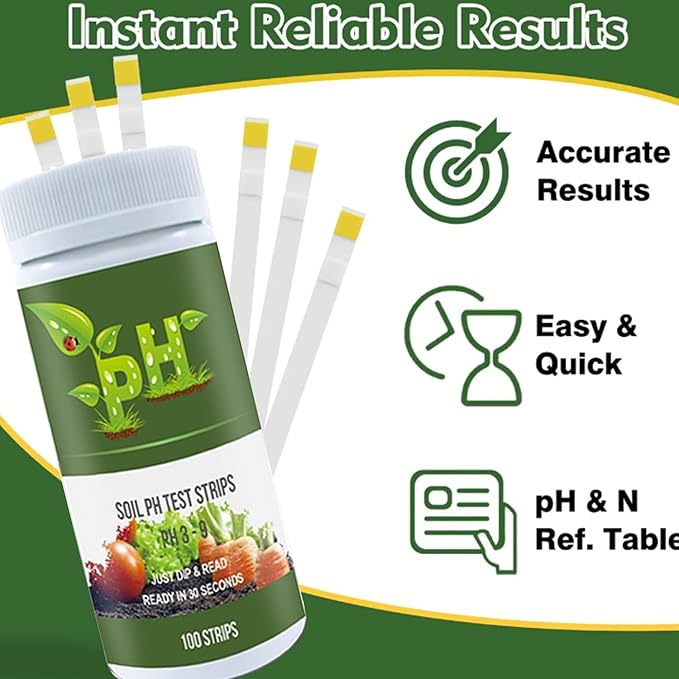 100 Soil pH Test Strips (pH 3-9) - Accurate Soil Testing Paper, Ideal for Garden, Lawn, Vegetables, Flowers & Indoor/Outdoor Plants