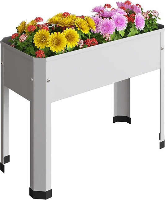 Raised Garden Bed with Detachable Legs Elevated Metal Planter Box for Growing Fresh Herbs Vegetables Flowers Succulents&Other Plants for Outdoor Backyard Patio Deck Balcony White S