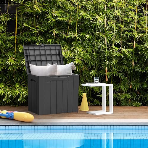 31 Gallon Resin Deck Box All Weather Outdoor Storage Boxes for Patio Furniture Set (Gray / 31 Gallon)