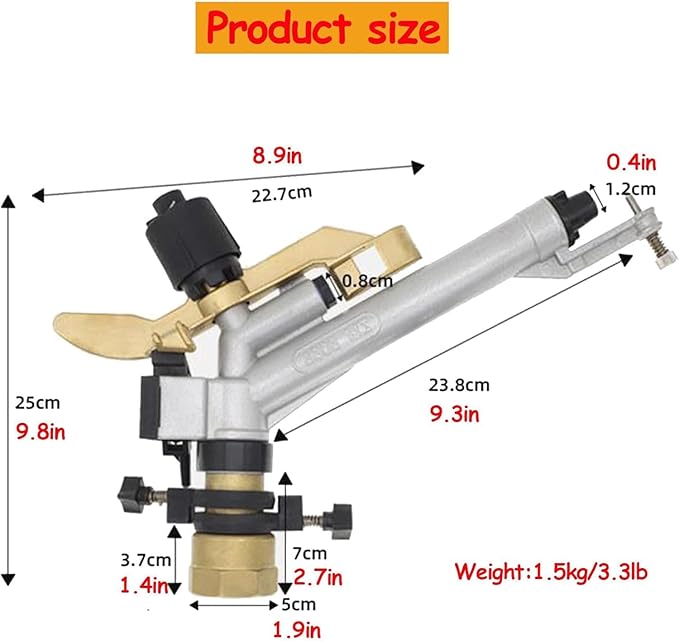 1.5" Agricultural Irrigation Spray Gun, Long Range Water Irrigation Spray Tool Kit with Replacement Nozzle, 360 Degree Adjustable, for Garden Farm Lawn Orchards, Tea Gardens