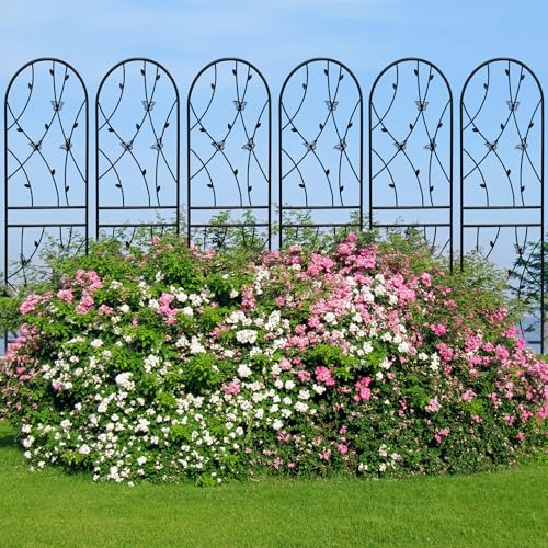 6 Pack Metal Garden Trellis 6FT Outdoor Garden Fence Rustproof Trellis for Climbing Plants Support Roses Flower Lawn Decoration (6 Count)