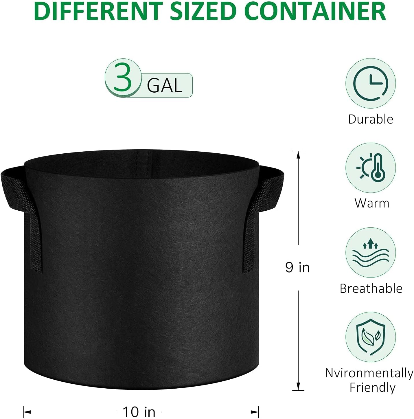 24-Pack 3 Gallon Thickened Non-Woven Grow Bags, Aeration Fabric Pots with Handles