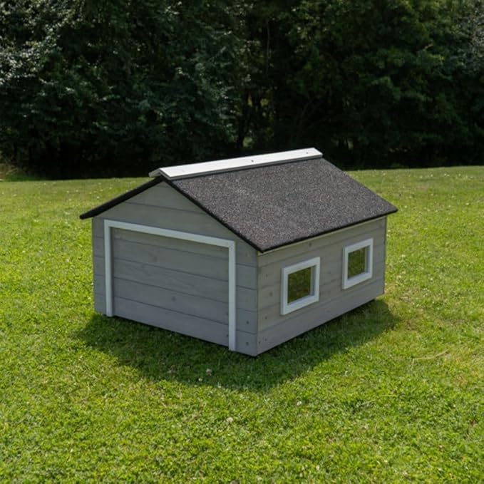 My Robot Home Plus Robotic Mower Shed, 43x37x29in, Weatherproof Garage for Luba, Husqvarna Automower, Gardena, and More (Grey & White)