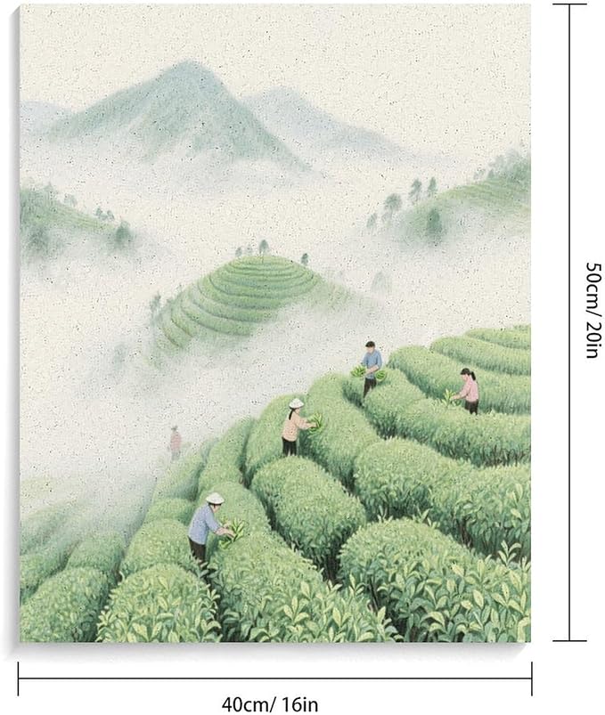 HGSKRENM Mountain Tea Garden Paint by Numbers Kit for Adults Beginners Adult Paint by Number Kits on Canvas DIY Acrylic Oil Paints Paintwork with Paintbrushes for Gift Home Wall Decor