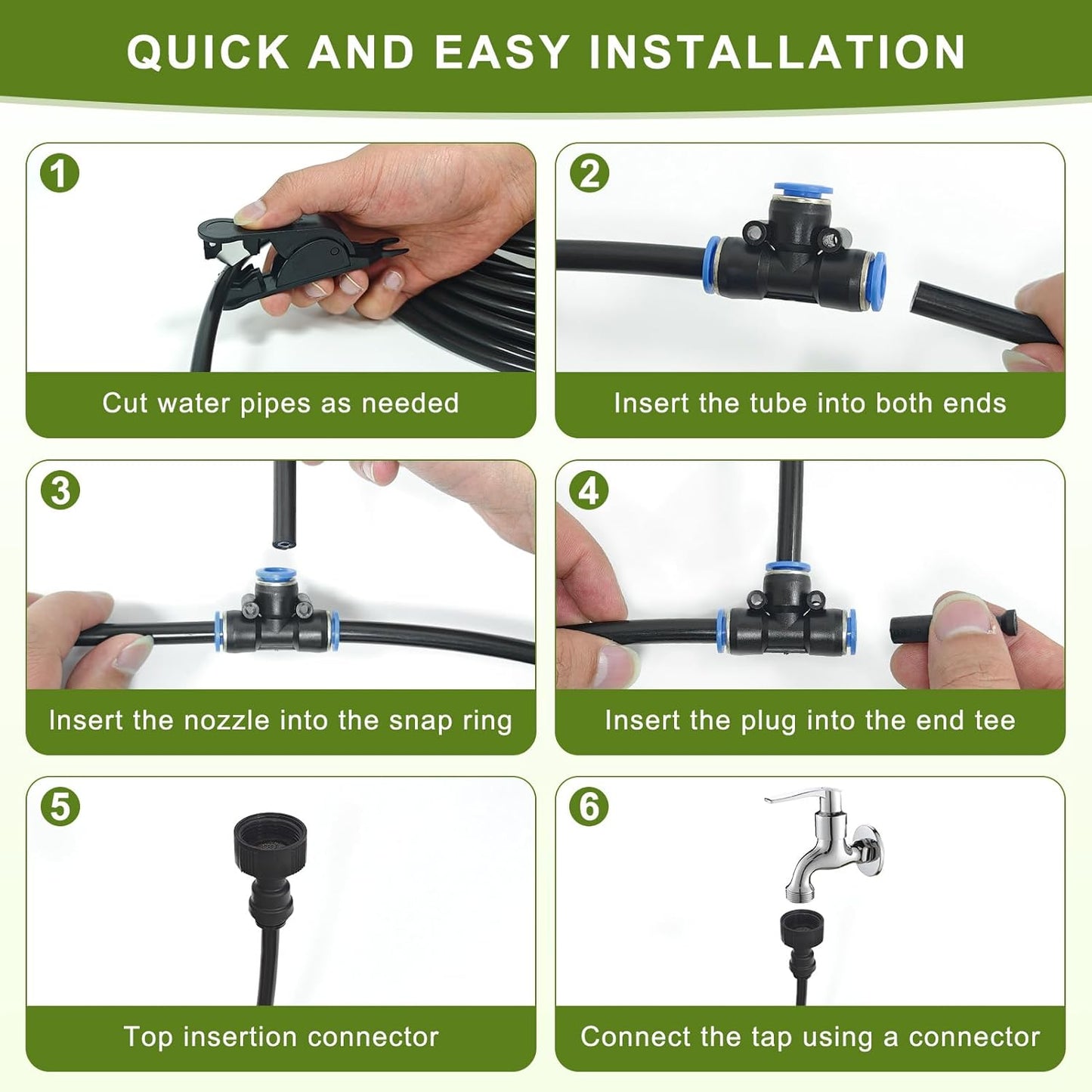 Automatic Drip Irrigation Kit - 50FT with Tool-Free Quick Connectors, 15 Copper Atomizing Nozzles & 360° Bendable Spray for Garden, Greenhouse, Lawn, Plants