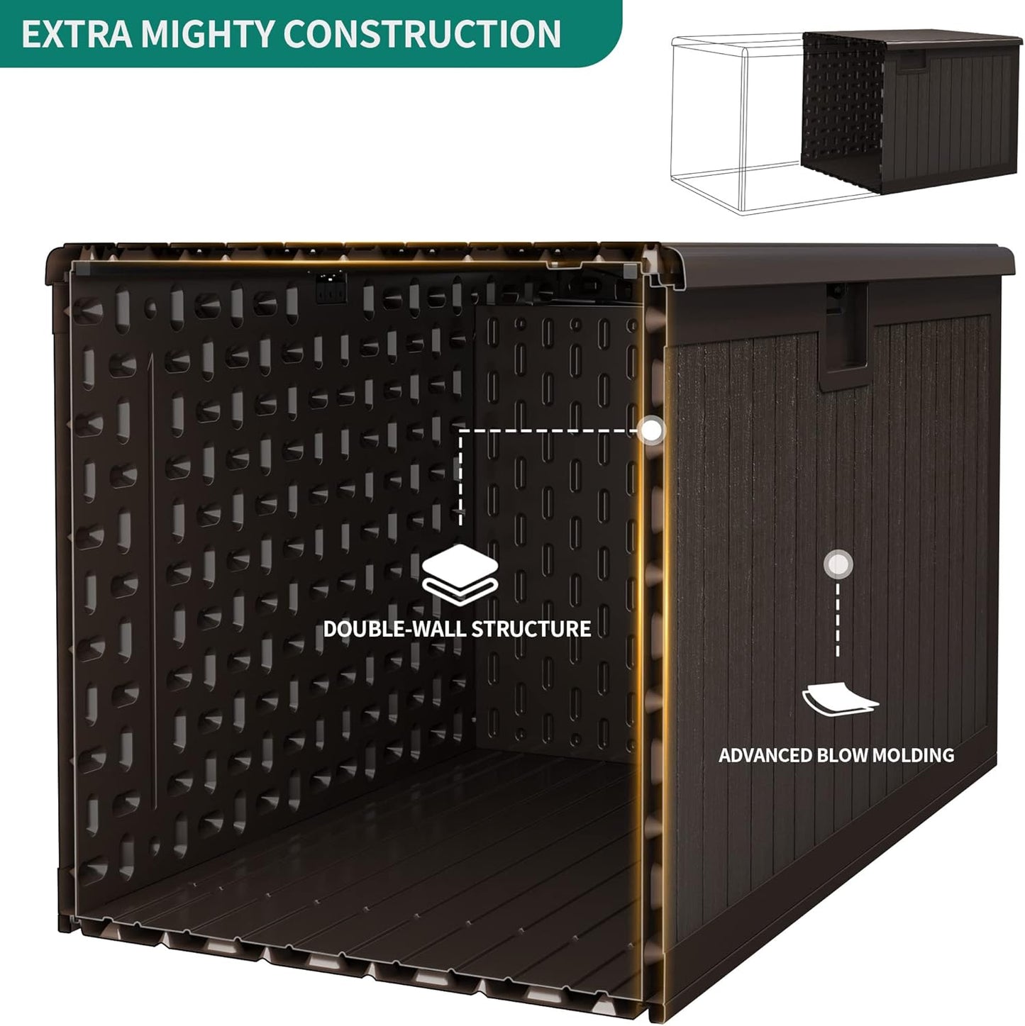 YITAHOME 150 Gallon Double-Wall Deck Box with Side Handles, Outdoor Large Storage for Patio Furniture Cushions, Garden Pool Accessories, Water Resistant & Lockable