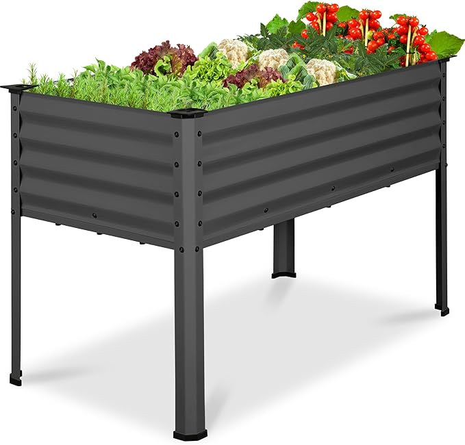 Best Choice Products 48x24x30in Galvanized Raised Garden Bed, Metal Elevated Planter Box, Vegetable Garden for Backyard, Patio, Balcony - Charcoal