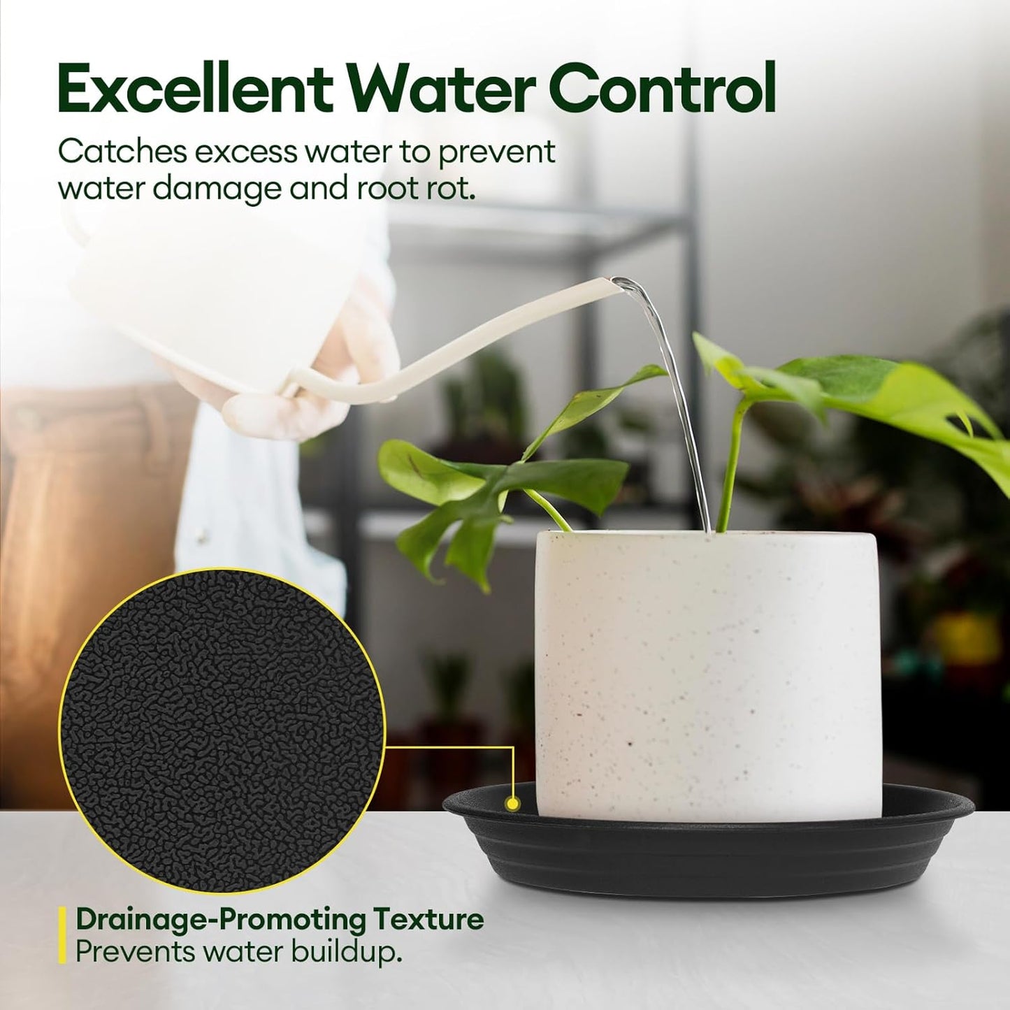 6 Pack Plant Saucer, 8 10 12 inch Plant Saucers for Indoor, Heavy Duty Plastic Plant Trays for pots, Grow Bags, Bird Baths, Flower Drip Trays for Indoor and Outdoor Uses (12", Black)