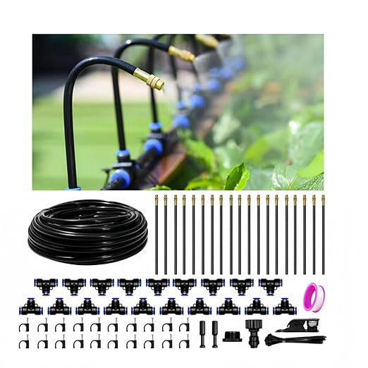 60 Ft Drip Irrigation System for Garden - Drip Irrigation Kit with 19 360°Adjustable Copper Nozzles Hose, Automatic Atomizing Plant Watering Sprinkler System for Yard, Lawn, Greenhouse, Potted