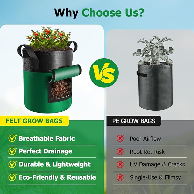 6 Pack Potato Grow Bags with Flap, 20 Gallon Grow Bags for Growing Potatoes, Colorful Durable Fabric Garden Planter Pots with Harvest Window for Tomatoes Vegetables Fruit Flowers Herbs