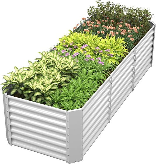 FRIZIONE 8FT(L)×2FT(W)×2FT(H) Raised Garden Bed Outdoor for Flower, Garden Planter Box for Vegetable, Raised Garden Beds for Herb, Succulent, White