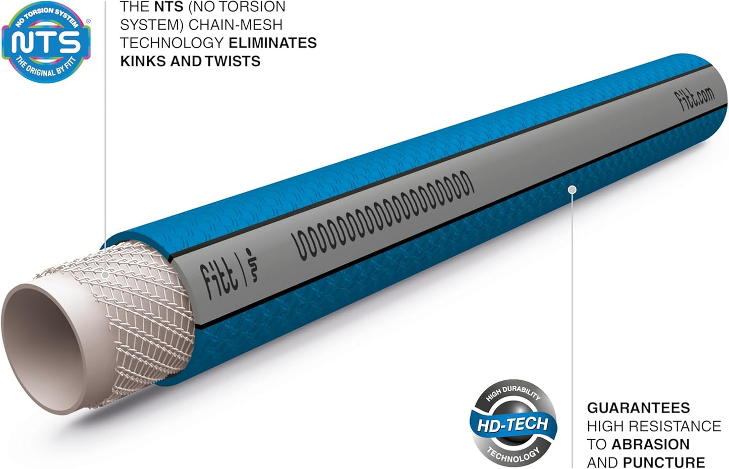 FITT HiFlo Water Hose 25ft, Multipurpose Flat Garden Hose, Easy to Use and Long-lasting Performance, Grey