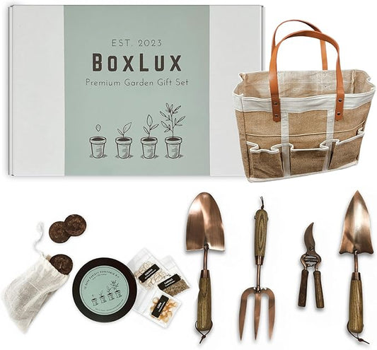 Copper Gardening Tools Gift Set, Over 1,700 Non GMO Vegetable Seeds, Heavy Duty Steel Tools for Planting, Garden Tool Kit for Women with Handbag and Coco Coir Soil Pellets, Birthday Gardening Gift Box