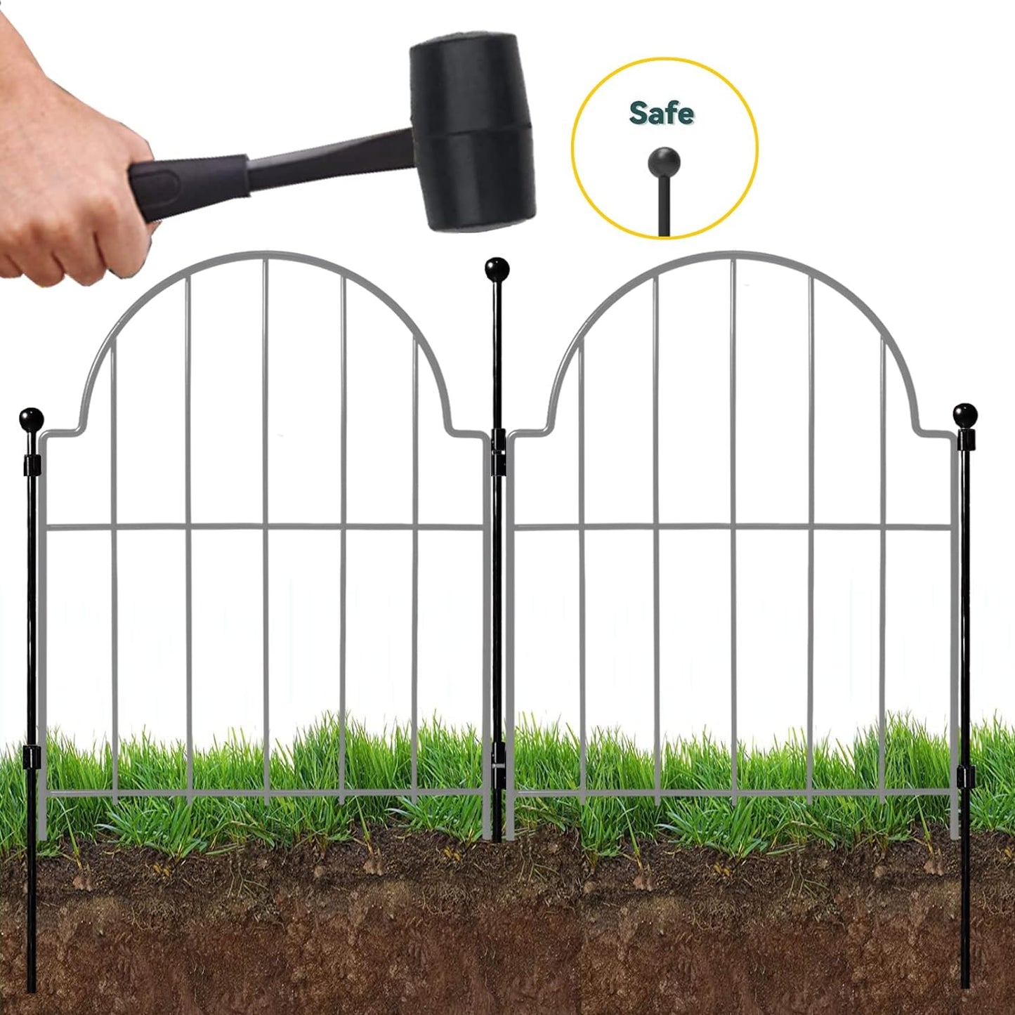 Garden Fence, 2 Panels 22 in(H) x 2.2 ft(L) Arched Rustproof Metal No Dig Fence Garden Fence Border, Ground Stake Animal Barrier Fence for Rabbit Dog, Outdoor Landscape Decor for Yard & Patio
