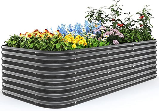 Quictent Galvanized Raised Garden Bed Kit, 8x4x2 ft Oval Metal Planter Box Tall for Vegetables Outdoor Backyard, Strengthened by Crossbar, Dark Gray