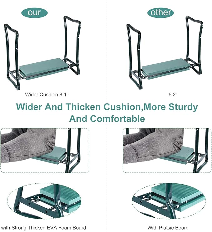 2 in 1 Garden Kneeler and Seat Bench Foldable Stools with 2 Tool Pouches EVA Foam Pad, Perfect Gardening Gifts for Parent Gardener Elderly
