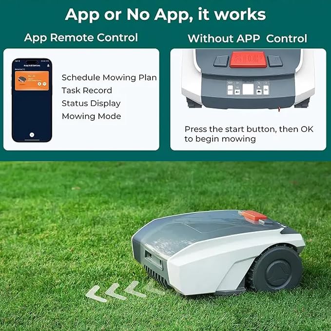 Robot Lawn Mower, Automatic Robot Mower, Self-Charging APP Connected Mowing Robot, Maximum 1500m Lawn Area
