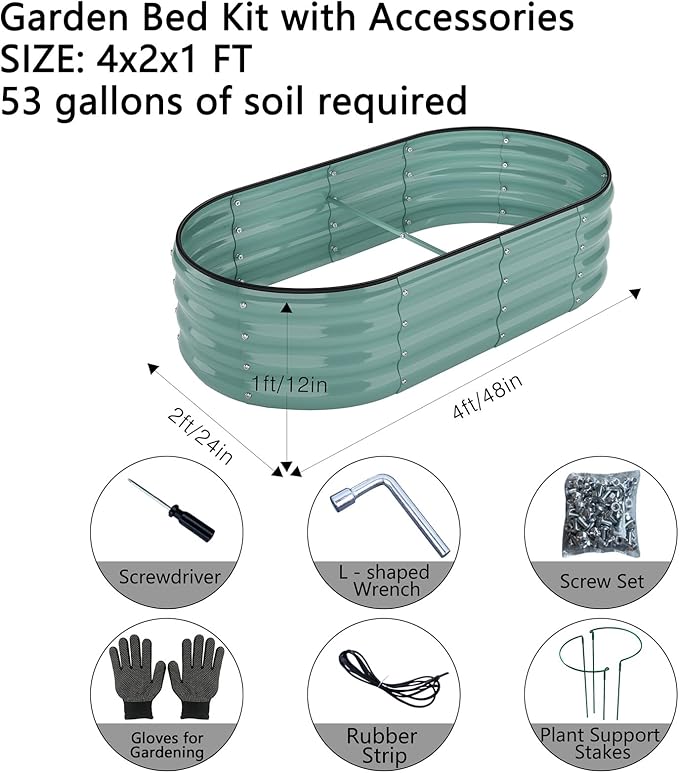 Metal Planter Garden Flower Bed Raised Beds for Gardening Galvanized 4x2x1ft Galvanized Garden Bed