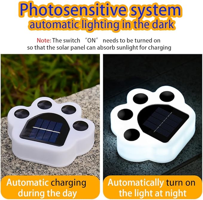 4 Pack Cute Solar Paw Print Light, Waterproof Outdoor Gardent Lights, Led Animal Yard Lights for Garden, Patio, Flowerbed, Lawn Decor (White)