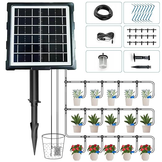 IPOW 50 Days Extra-Long Standby Time Supports 20~30 Pots 100% Anti-Siphoning Solar Irrigation System Automatic Watering System for Balcony, Indoor & Outdoor Plants, Garden, and Potted Plants