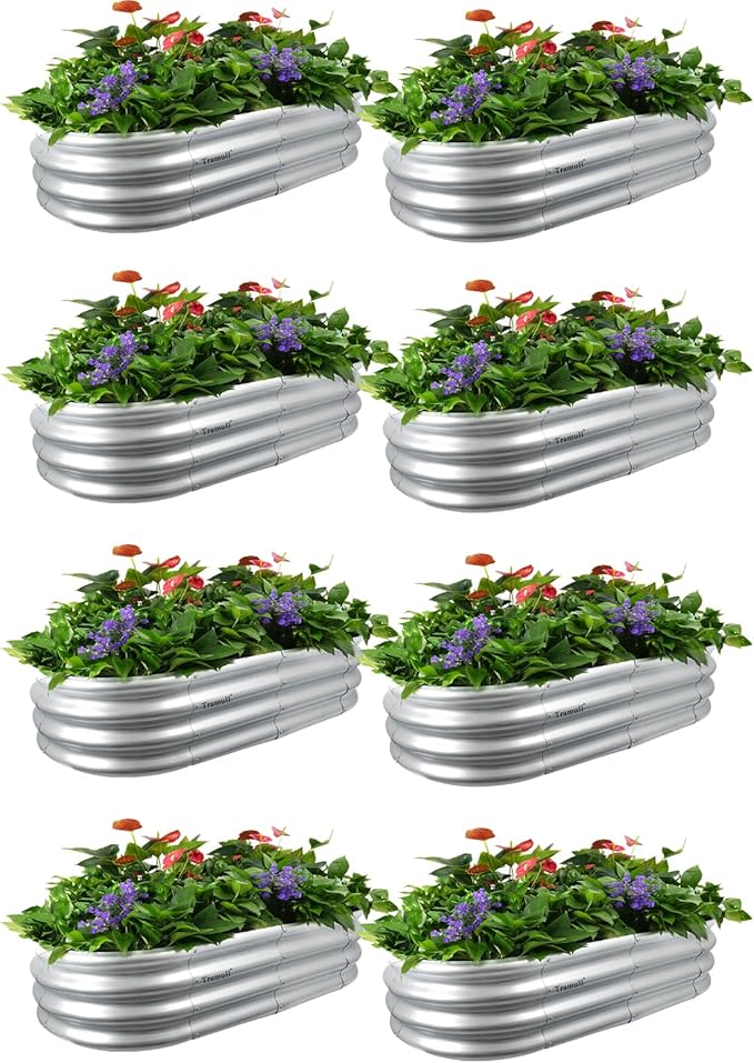 4x2x1ft Galvanized Raised Garden Bed Outdoor, 8-Pack 12" Tall Metal Raised Beds for Gardening, Planter Boxes for Plants Vegetables, Flowers, Herbs & Tomato, Bottomless Elevated Garden Beds Kit, Silver