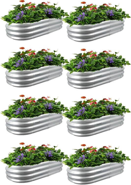 4x2x1ft Galvanized Raised Garden Bed Outdoor, 8-Pack 12" Tall Metal Raised Beds for Gardening, Planter Boxes for Plants Vegetables, Flowers, Herbs & Tomato, Bottomless Elevated Garden Beds Kit, Silver