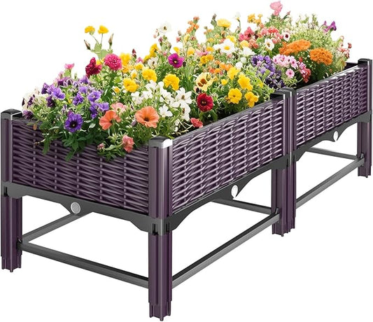 Raised Garden Bed with Reinforcement Rods Elevated Planter Boxes for Outdoor Plants with Drainage Holes for Flowers Vegetables Herbs Patio Backyard Deck Balcony, Purple 31.5x15.7x13.8 in
