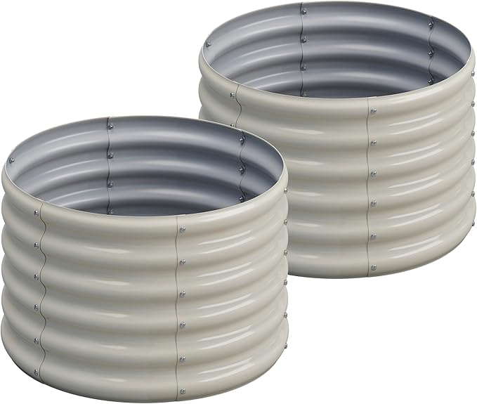 2PCS 2x2x1.5FT Galvanized Raised Garden Bed Kit,Vegetable Boxes-Round Metal Flower Box,Large Planter Raised Beds Outdoor Garden for Planting,Fruit,Herb-White