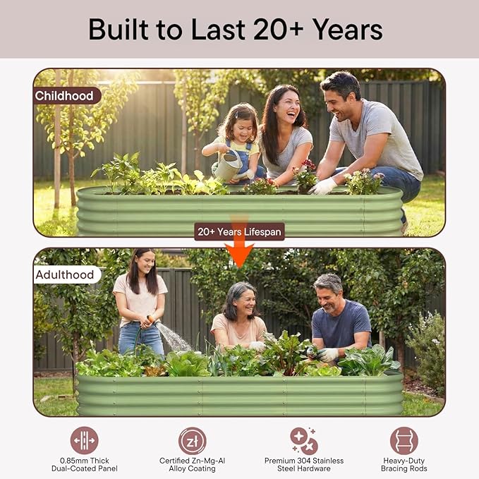 6-Pack 18” Tall Galvanized Raised Garden Beds – New Home Garden Layout, Fits 300 Sq Ft Backyard, 10x2x1.5 & 4x4x1.5 ft Metal Planter Raised Beds Set for Vegetable, Herb & Flower - Sand Beige