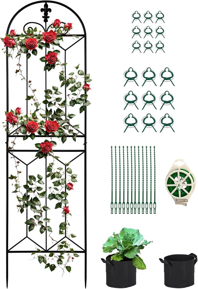 70.8" x 19.5" Metal Garden Trellis, Black Coated Rustproof Metal Trellis Outdoor, Trellis for Climbing Plants for Roses, Vine Cucumbers, Vegetables, Flower Support