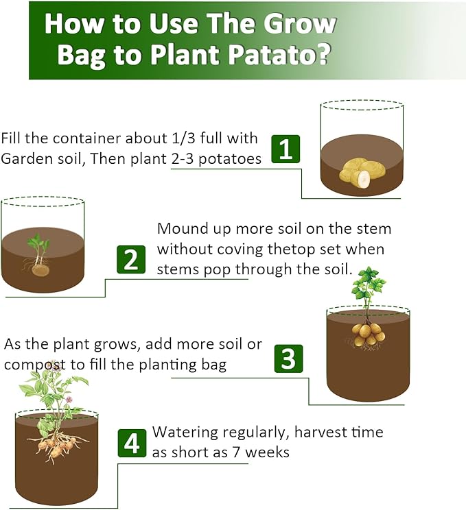 JJGoo Potato Grow Bags, 4 Pack 10 Gallon Potato Planter with Flap and Handles Planter Pots for Onion, Fruits, Tomato, Carrot - Grey