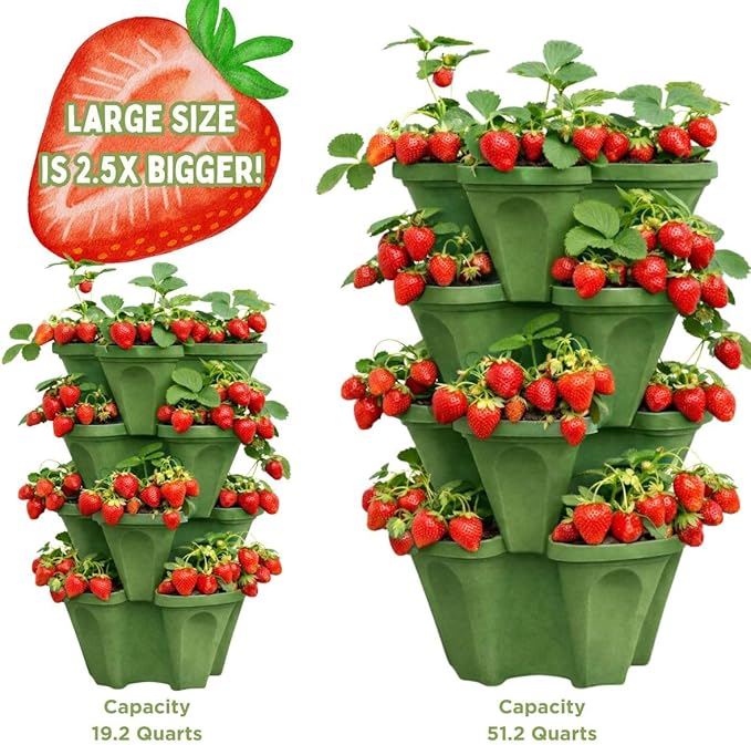 Vertical Garden Planter 4 Tier Stackable System 16 Plants, Space Saving Herb, Strawberry & Food Crop Planter with Center Support Hole for Indoor Outdoor Gardening (4, Sagebrush Green, Large)