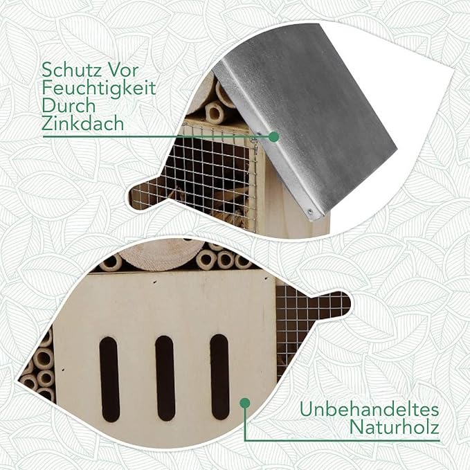 Insect Hotel XXL Standing - bee Hotel with Stand 30 inch, Metal roof - Large Wild bee Hotel - Insect House for Bees, Ladybugs and Butterflies | Insect Hotel kit