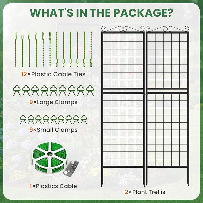 2 Pack 71 Inch Metal Garden Trellis for Climbing Plants, Thickened Square Tube Metal Garden Trellis for Vines Plant Rose Vegetable Support,Large Decorative Outdoor Trellis